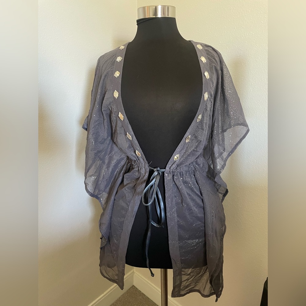 Beach Bunny Charcoal Flutter Tunic Cover Up swavorski accents